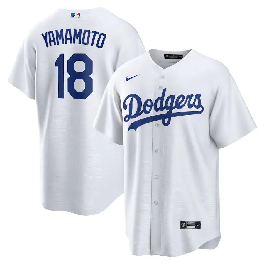 Jersey MLB Los Angeles Dodgers I Torcedor Masculina Branca Yoshinobu Yamamoto 18
