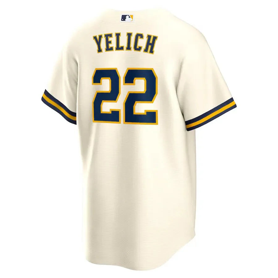 Jersey MLB Milwaukee Brewers Home Torcedor Masculina Bege Christian Yelich 22