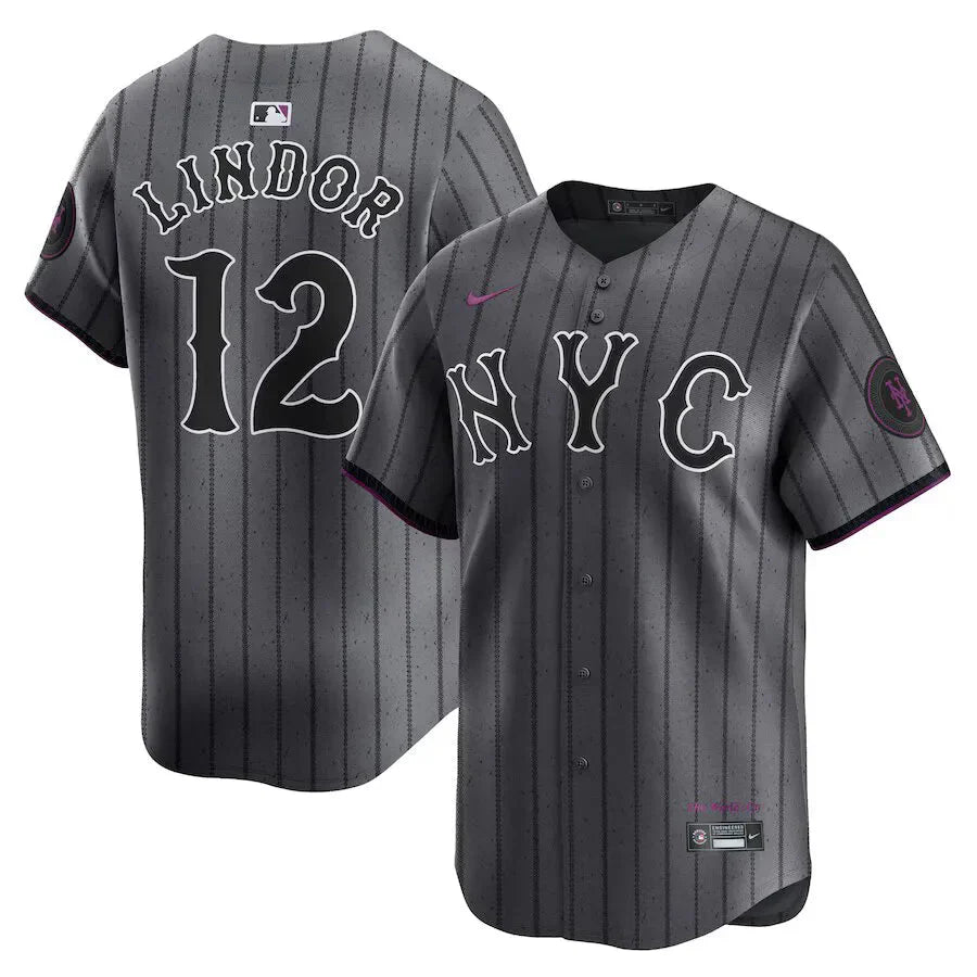 Jersey MLB New York Mets Graphite Torcedor Masculina Francisco Lindor 12 Grafite