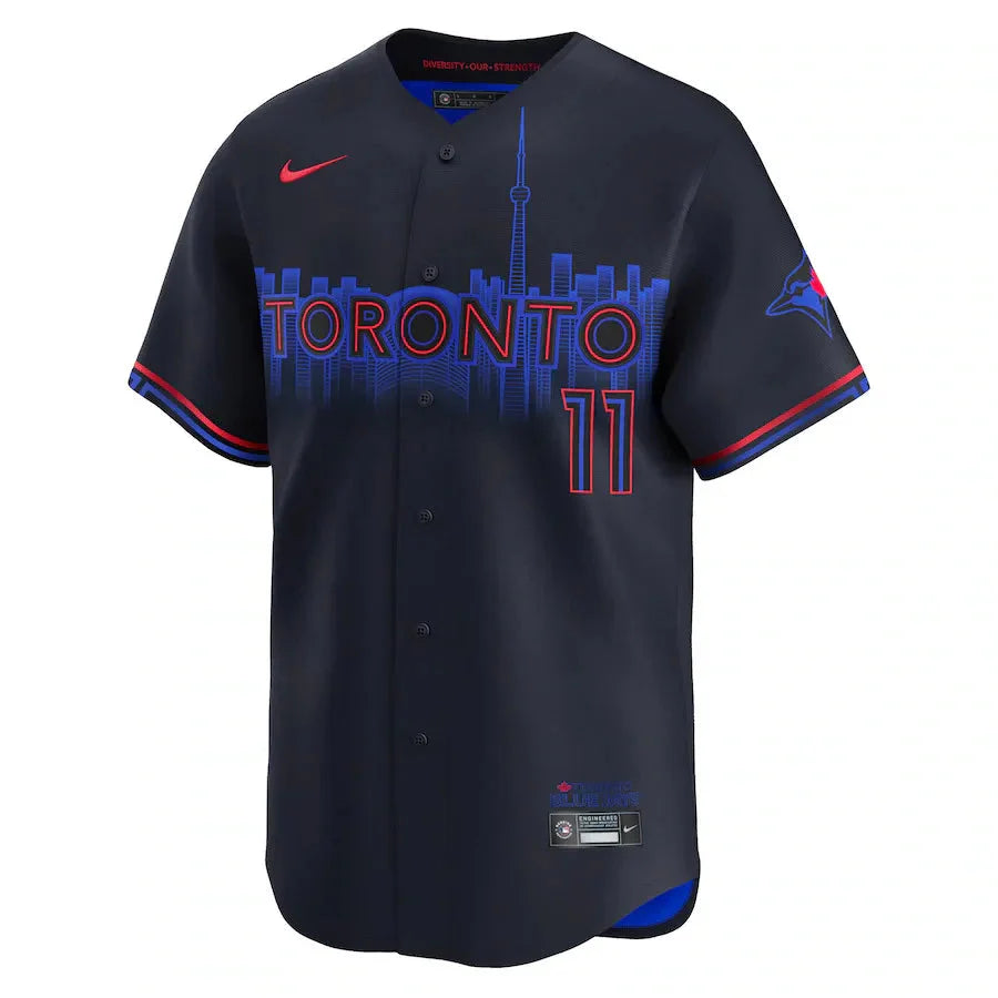 Jersey MLB Toronto Blue Jays City Connect Torcedor Masculina Azul Marinho Bo Bichette 11