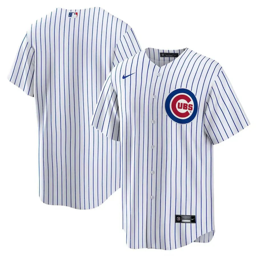 Jersey MLB Chicago Cubs Home Torcedor Masculina Listrada Branca
