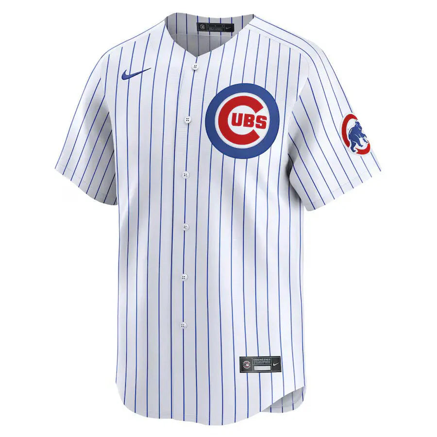 Jersey MLB Chicago Cubs Home Torcedor Masculina Listrada Branca Yan Gomes 15