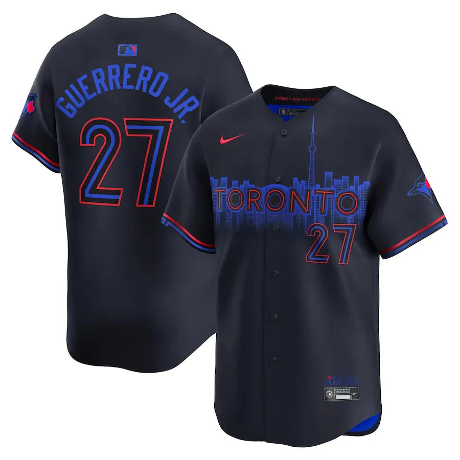 Jersey MLB Toronto Blue Jays City Connect Torcedor Masculina Azul Marinho Vladimir Guerrero Jr. 27
